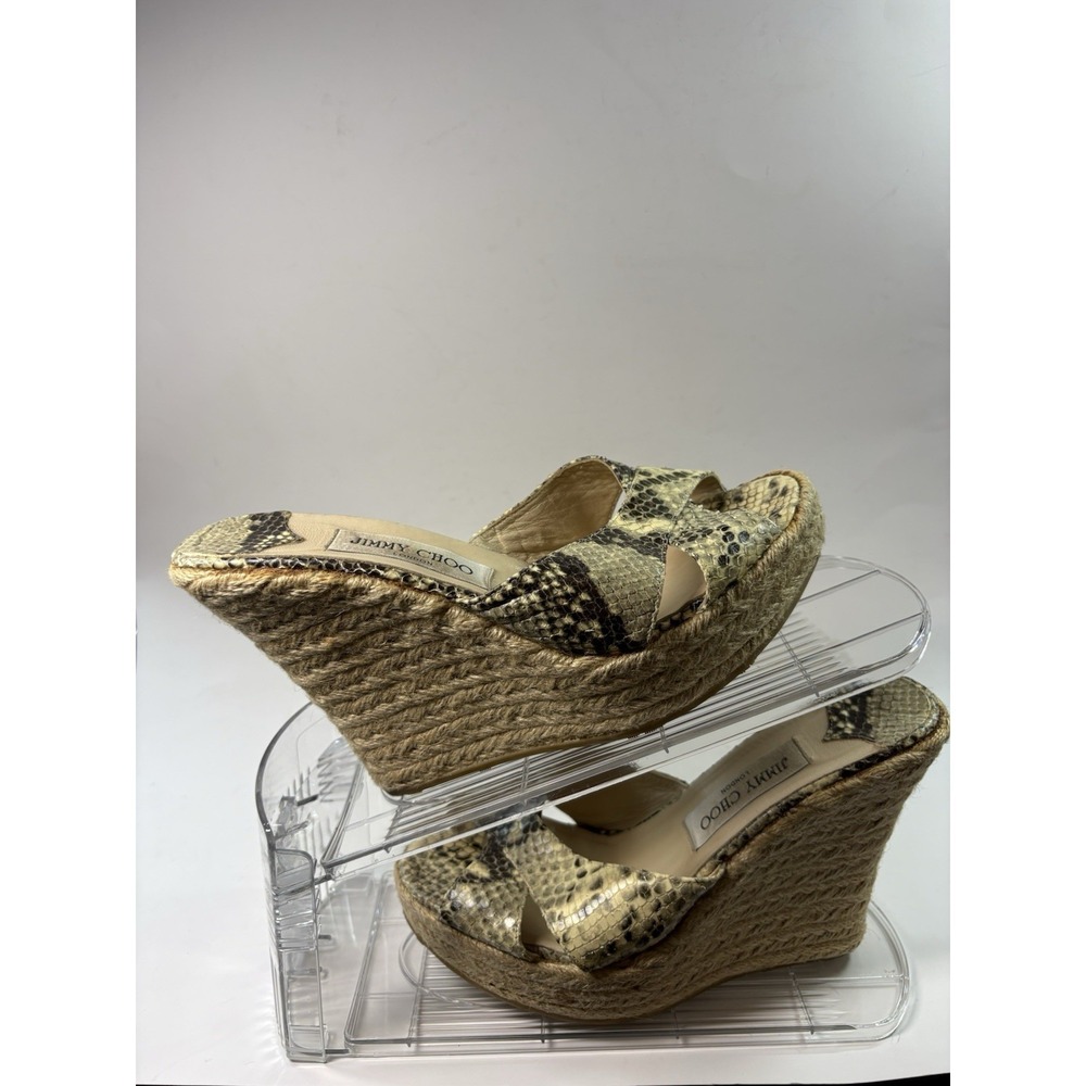 Jimmy Choo Dovina Size 39 Beige Python Embossed Leather Wedge Sandals